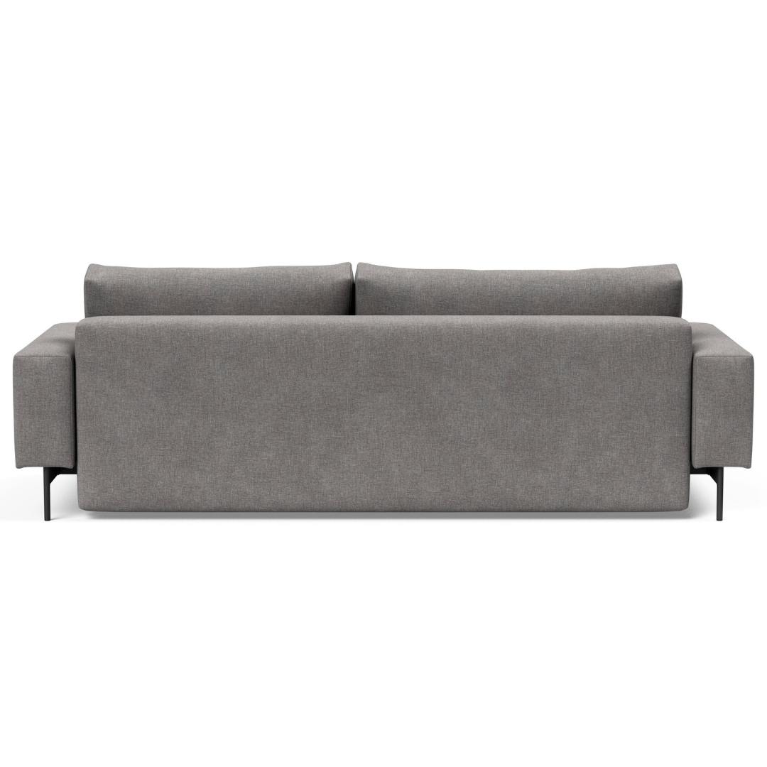 graues Klappsofa L-Form, Ansicht von hinten