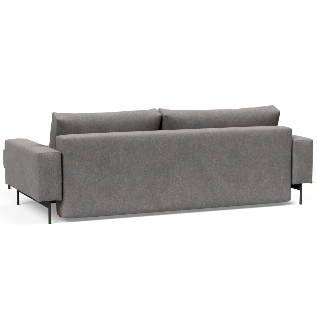 graues Klappsofa L-Form, Ansicht von hinten