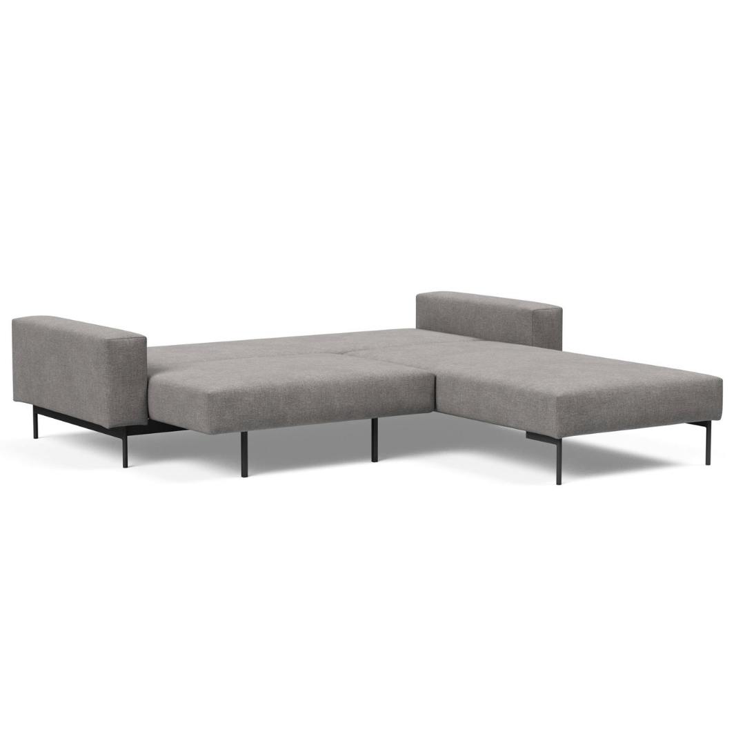 graues Klappsofa L-Form, ausgeklappt