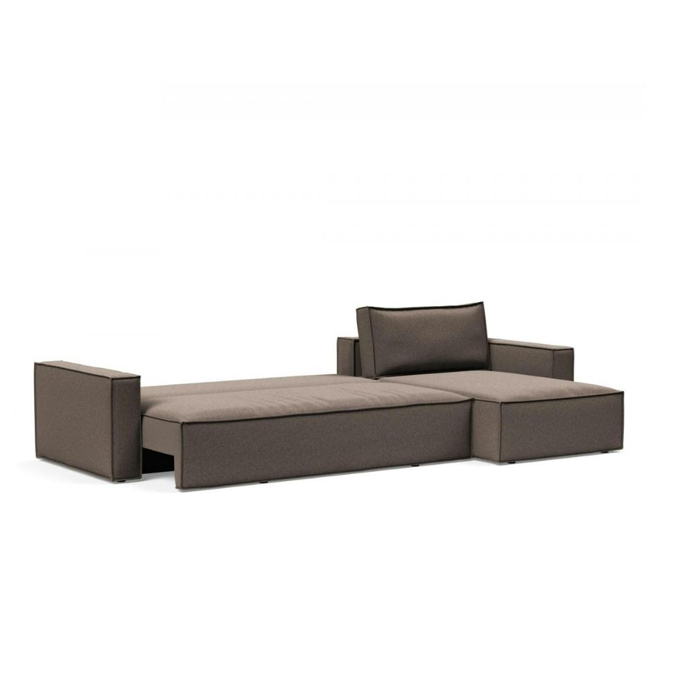 braunes Polster Sofa L-Form rechts, ausgeklappt