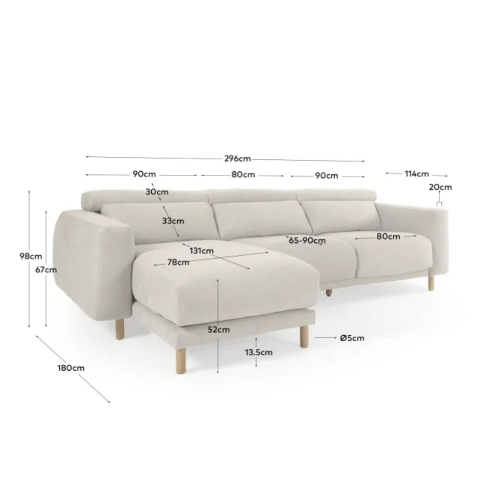 beiges Polster Sofa mit Holzbeinen L-Form, Masse