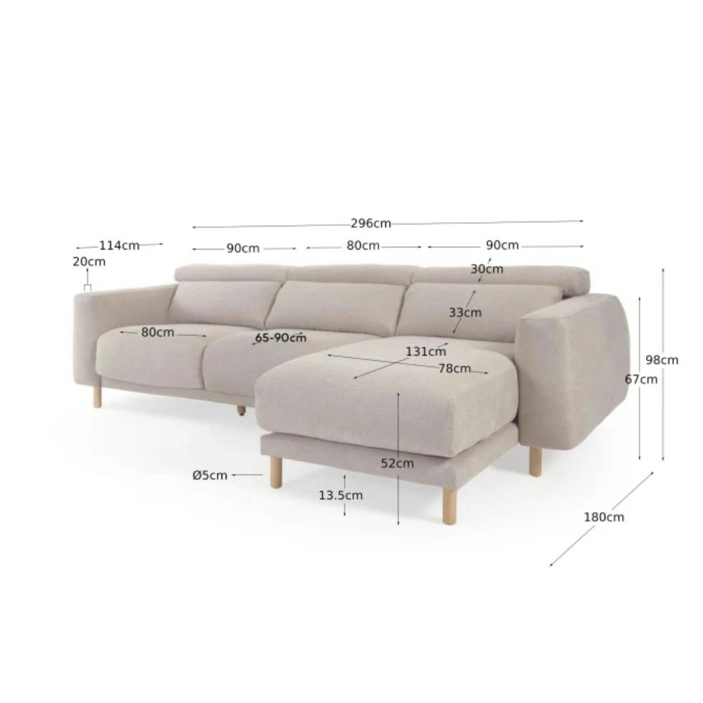 beiges Polster Sofa mit Holzbeinen L-Form, Masse