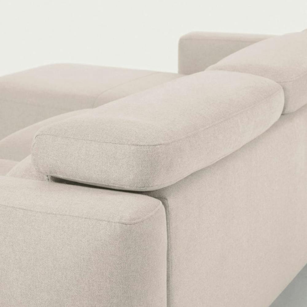 beiges Polster Sofa mit Holzbeinen L-Form, Nahaufnahme