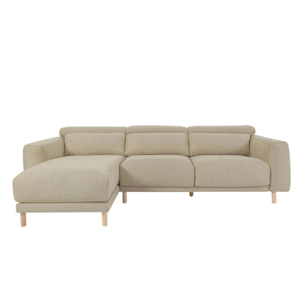 beiges Polster Sofa mit Holzbeinen L-Form