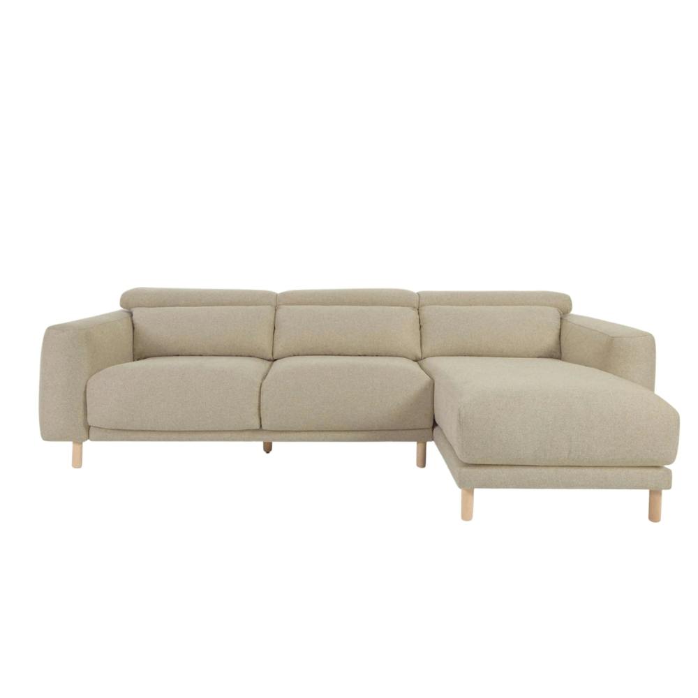 beiges Polster Sofa mit Holzbeinen L-Form