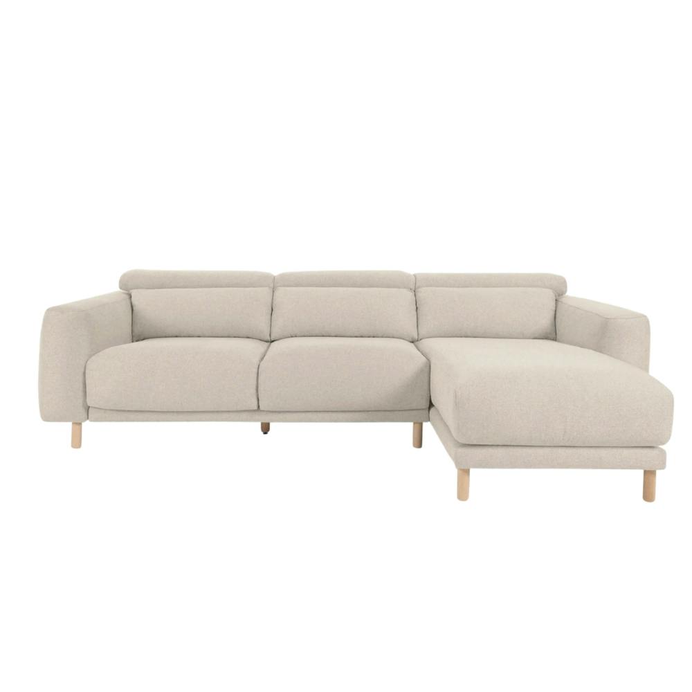 beiges Polster Sofa mit Holzbeinen L-Form