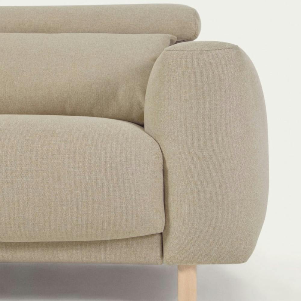 beiges Polster Sofa mit Holzbeinen L-Form, Nahaufnahme