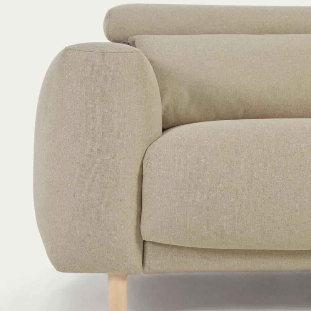 beiges Polster Sofa mit Holzbeinen L-Form, Nahaufnahme