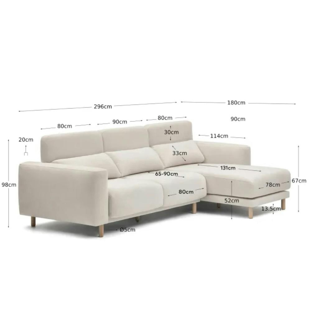 beiges Polster Sofa mit Holzbeinen L-Form, Masse