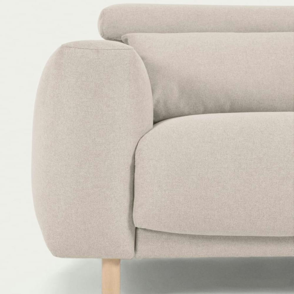 beiges Polster Sofa mit Holzbeinen L-Form, Nahaufnahme