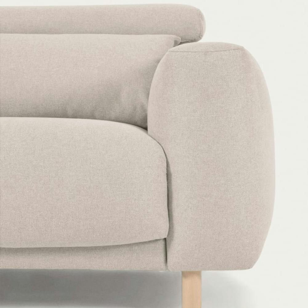 beiges Polster Sofa mit Holzbeinen L-Form, Nahaufnahme