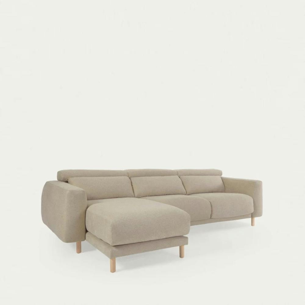 beiges Polster Sofa mit Holzbeinen L-Form