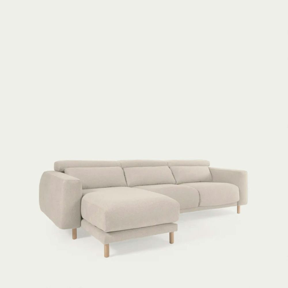 beiges Polster Sofa mit Holzbeinen L-Form