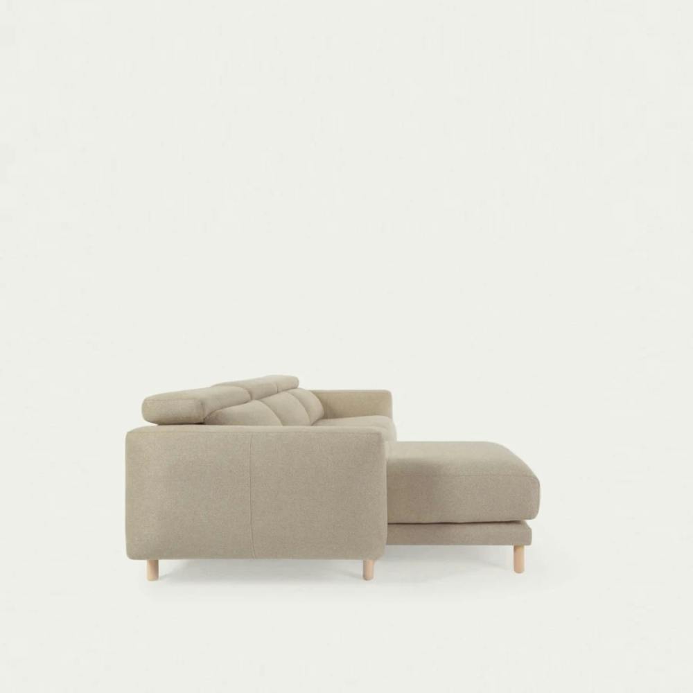 beiges Polster Sofa mit Holzbeinen L-Form, Seitenansicht