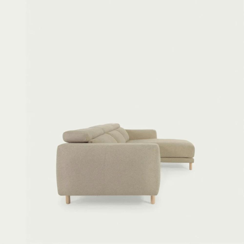 beiges Polster Sofa mit Holzbeinen L-Form, Seitenansicht