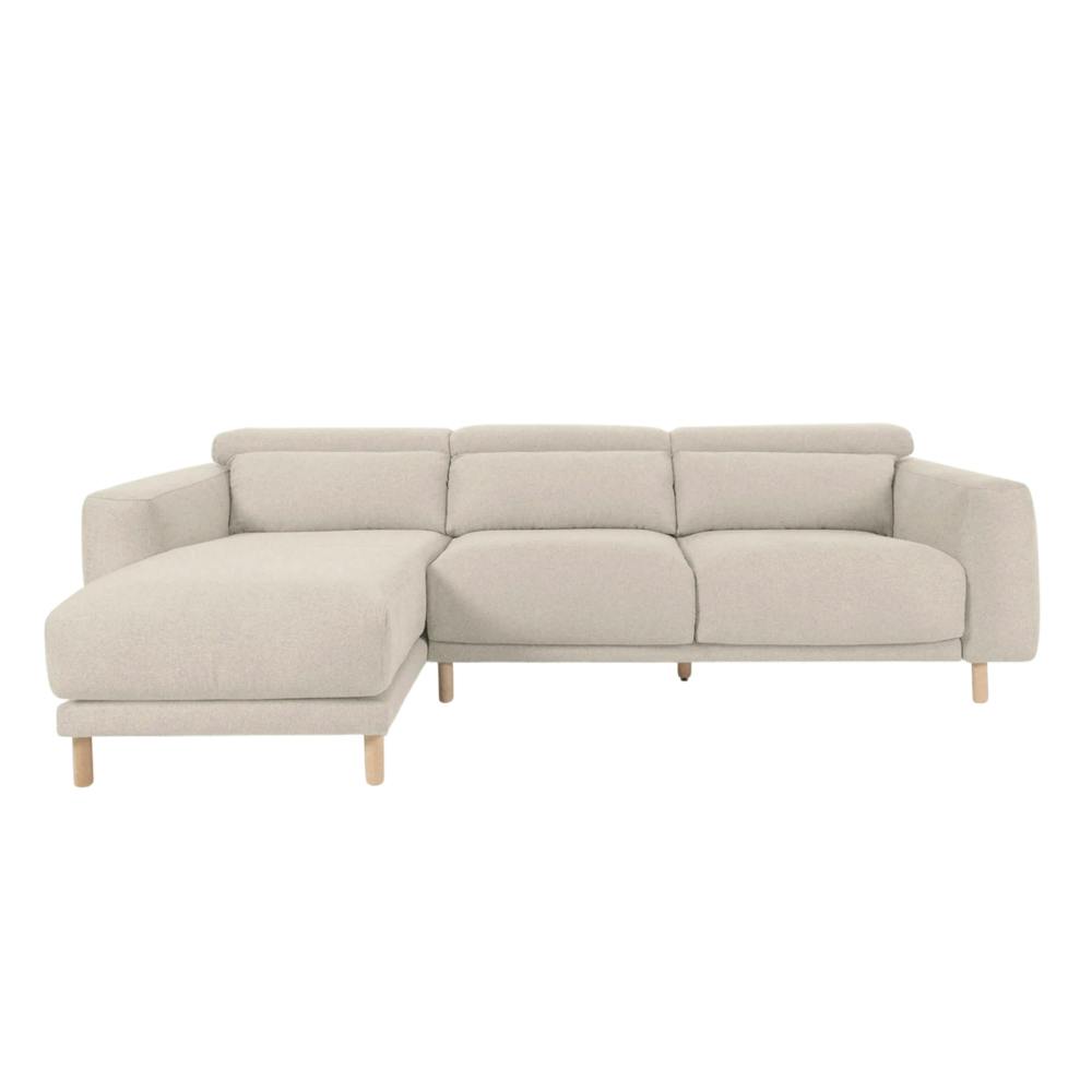 beiges Polster Sofa mit Holzbeinen L-Form